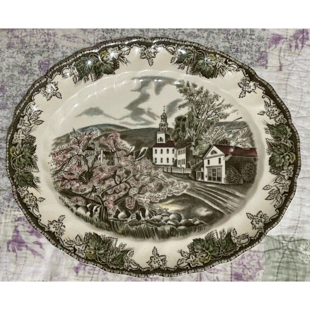 Johnson Bros Friendly Village "The Village Green" Oval Plate, Made in England